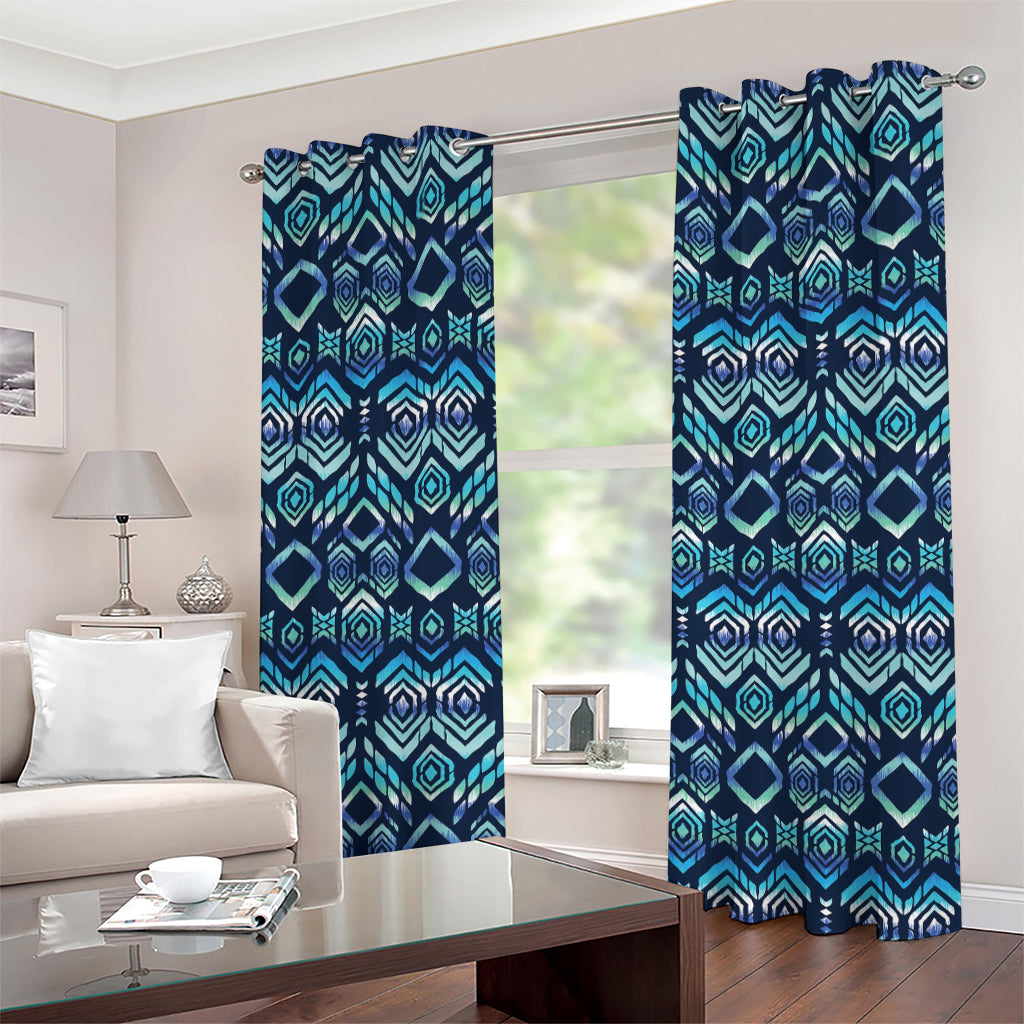 Blue Native Aztec Tribal Pattern Print Grommet Curtains