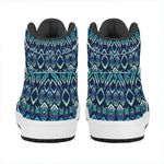 Blue Native Aztec Tribal Pattern Print High Top Leather Sneakers