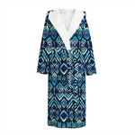 Blue Native Aztec Tribal Pattern Print Hooded Bathrobe