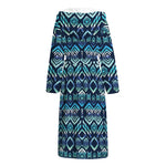 Blue Native Aztec Tribal Pattern Print Hooded Bathrobe