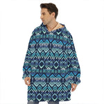 Blue Native Aztec Tribal Pattern Print Hoodie Blanket