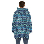 Blue Native Aztec Tribal Pattern Print Hoodie Blanket