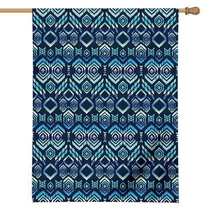 Blue Native Aztec Tribal Pattern Print House Flag