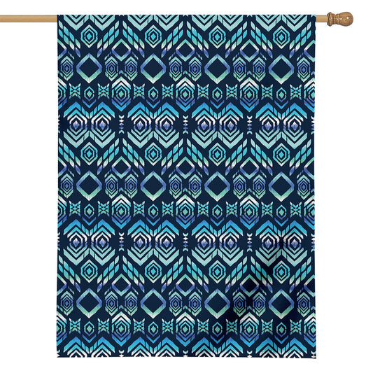 Blue Native Aztec Tribal Pattern Print House Flag