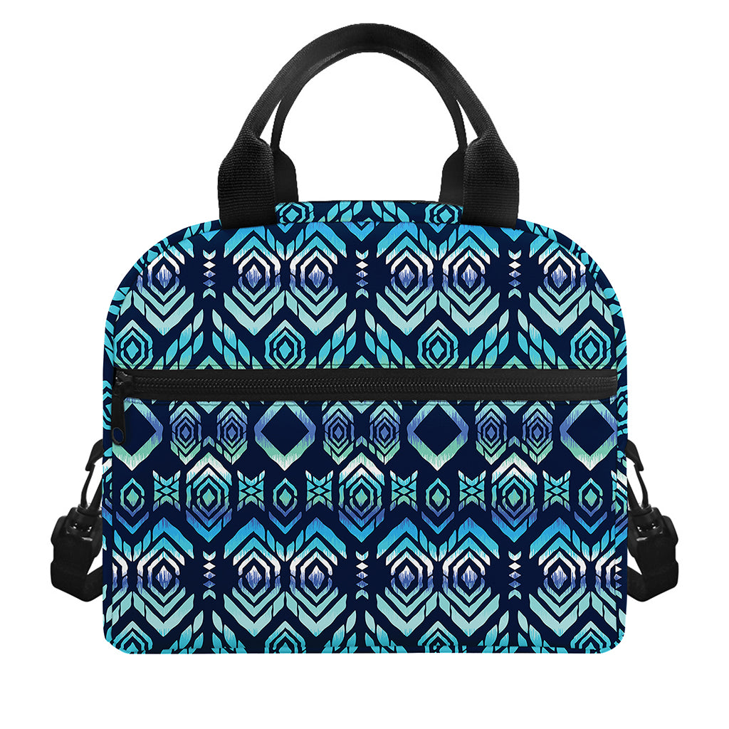 Blue Native Aztec Tribal Pattern Print Insulated Lunch Bag