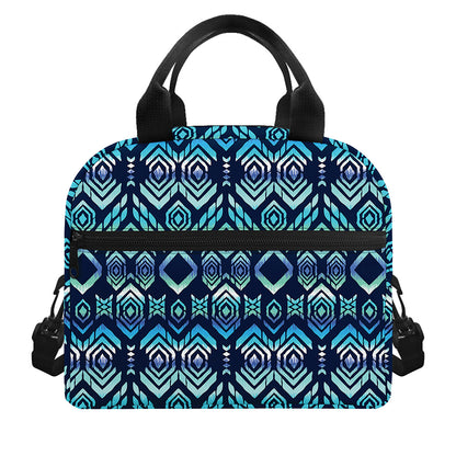 Blue Native Aztec Tribal Pattern Print Insulated Lunch Bag
