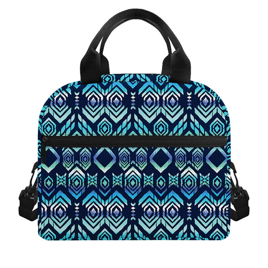 Blue Native Aztec Tribal Pattern Print Insulated Lunch Bag