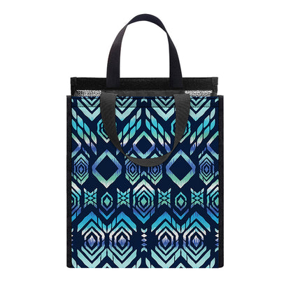 Blue Native Aztec Tribal Pattern Print Insulated Lunch Tote