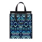 Blue Native Aztec Tribal Pattern Print Insulated Lunch Tote