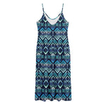 Blue Native Aztec Tribal Pattern Print Jersey Midi Cami Dress
