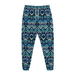 Blue Native Aztec Tribal Pattern Print Jogger Pants