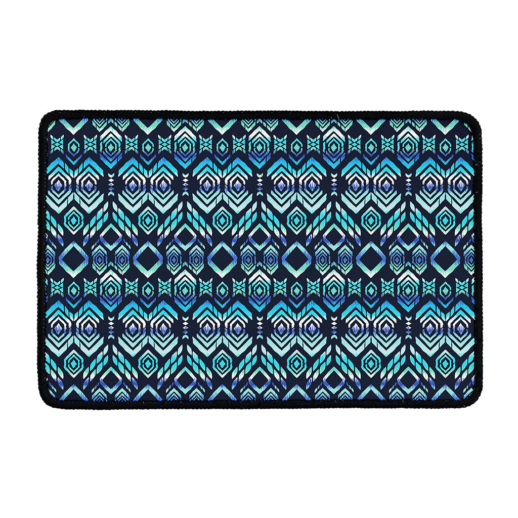 Blue Native Aztec Tribal Pattern Print Kitchen Mat