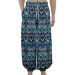 Blue Native Aztec Tribal Pattern Print Lantern Pants
