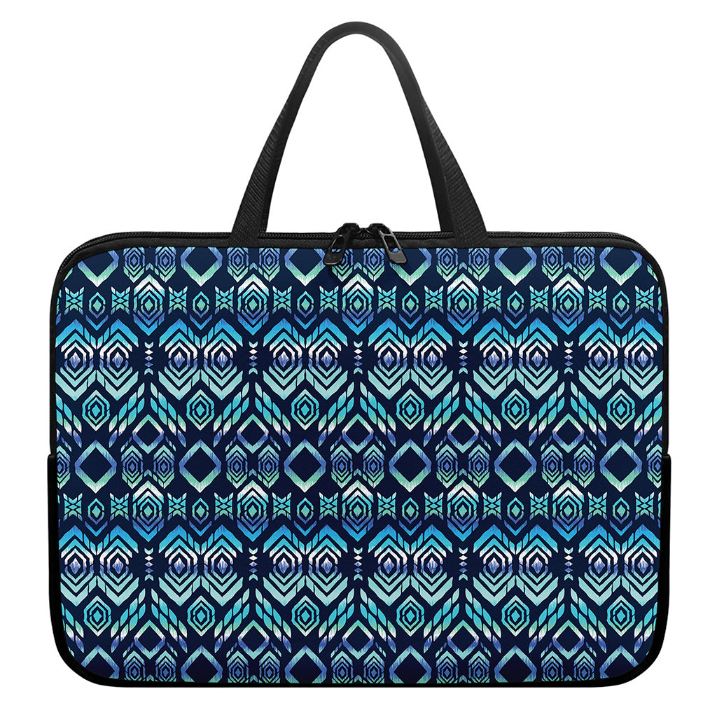 Blue Native Aztec Tribal Pattern Print Laptop Sleeve With Handle