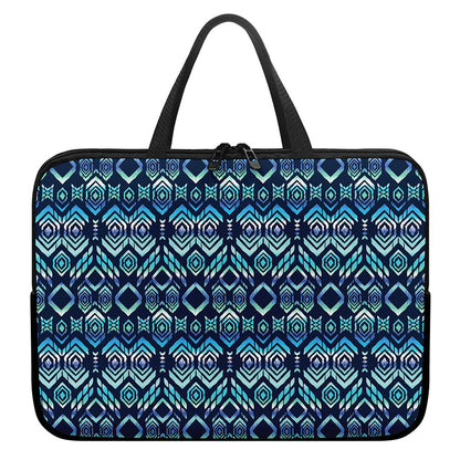 Blue Native Aztec Tribal Pattern Print Laptop Sleeve With Handle