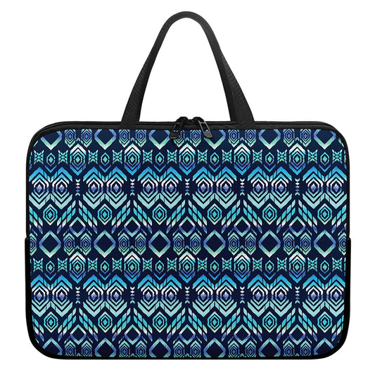 Blue Native Aztec Tribal Pattern Print Laptop Sleeve With Handle