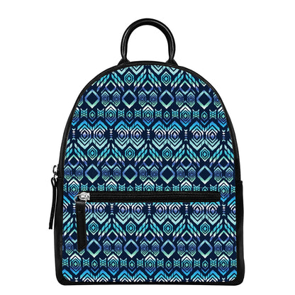 Blue Native Aztec Tribal Pattern Print Leather Backpack