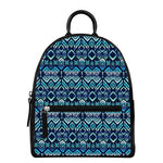 Blue Native Aztec Tribal Pattern Print Leather Backpack