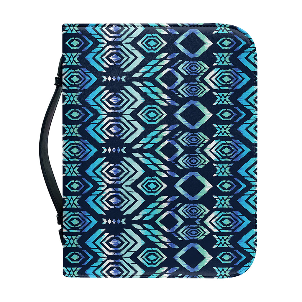 Blue Native Aztec Tribal Pattern Print Leather Bible Cover