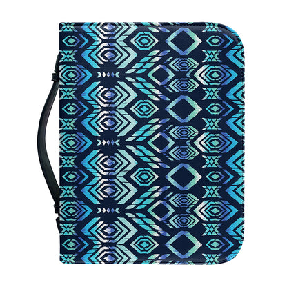 Blue Native Aztec Tribal Pattern Print Leather Bible Cover