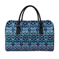 Blue Native Aztec Tribal Pattern Print Leather Duffel Bag