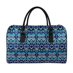 Blue Native Aztec Tribal Pattern Print Leather Duffle Bag