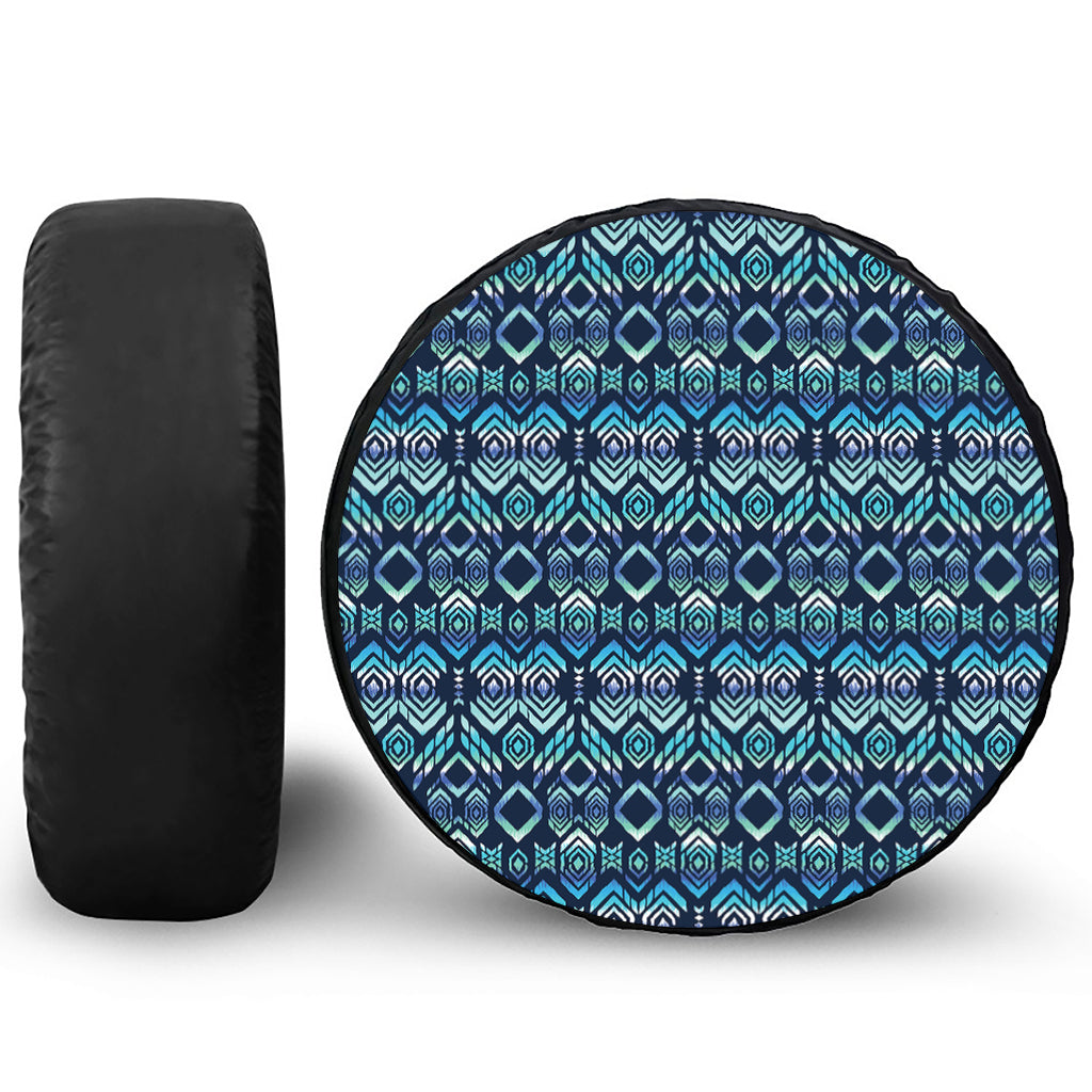 Blue Native Aztec Tribal Pattern Print Leather Spare Tire Cover