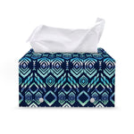 Blue Native Aztec Tribal Pattern Print Leather Tissue Box Cover