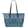 Blue Native Aztec Tribal Pattern Print Leather Tote Bag