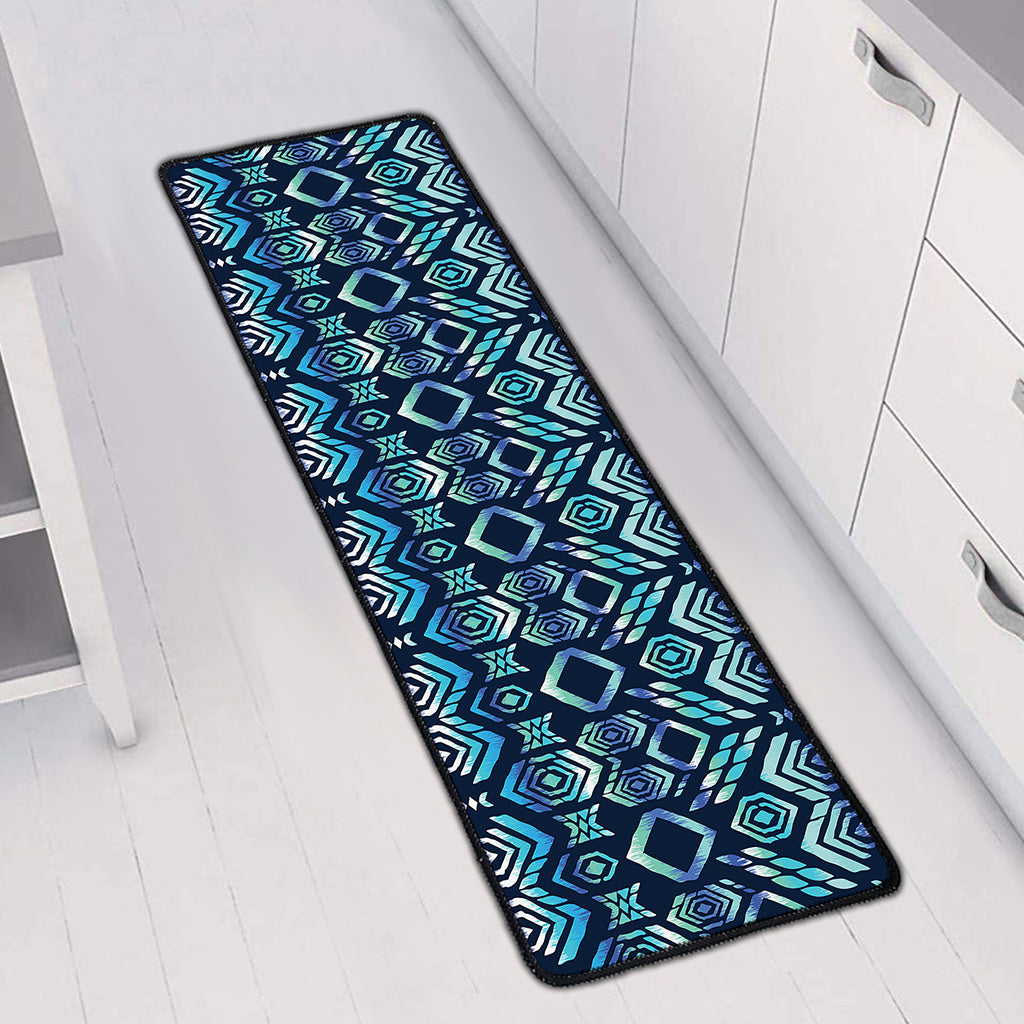 Blue Native Aztec Tribal Pattern Print Long Kitchen Mat