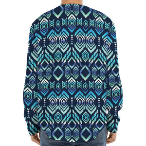 Blue Native Aztec Tribal Pattern Print Long Sleeve Baseball Jersey