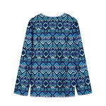 Blue Native Aztec Tribal Pattern Print Long Sleeve Short Coat