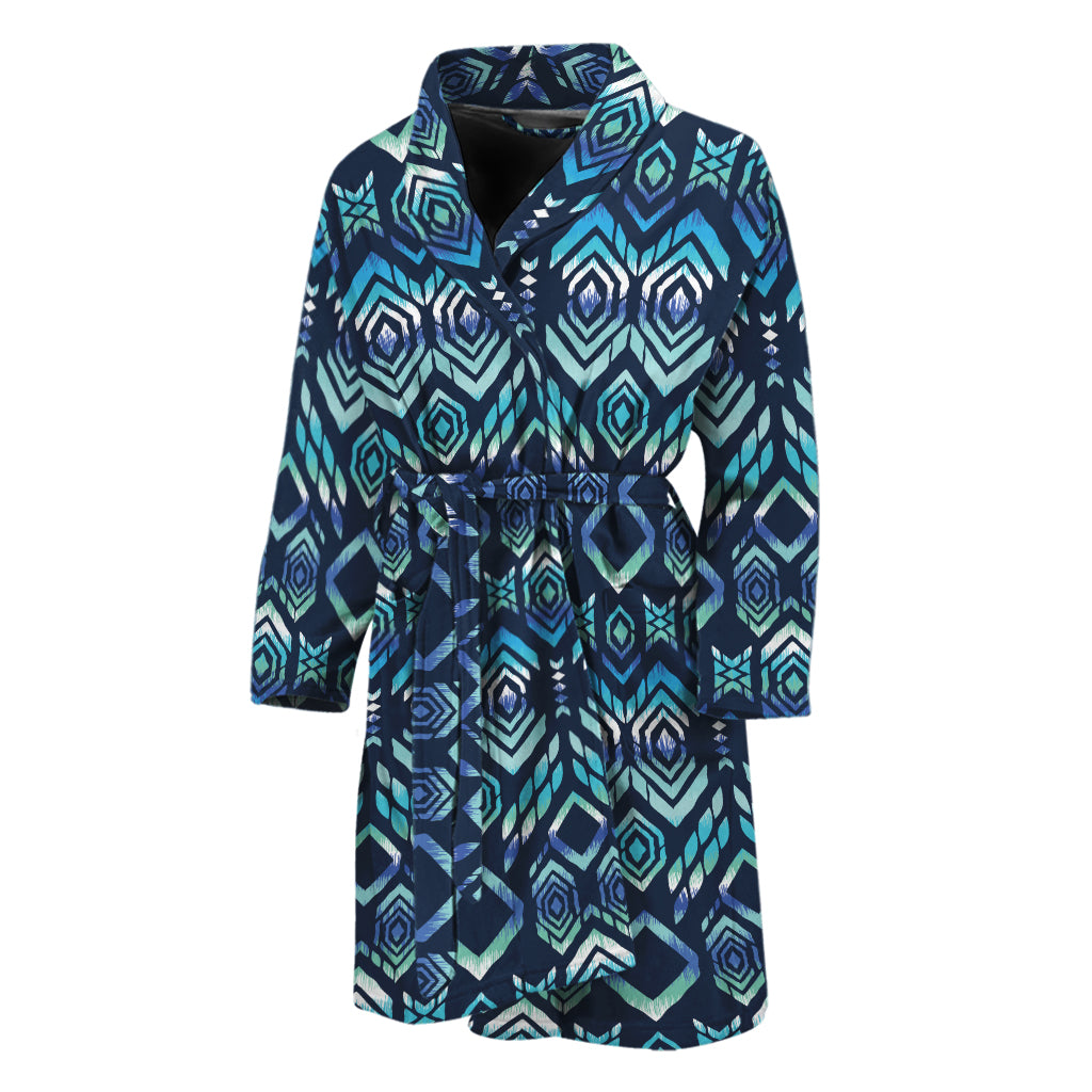Blue Native Aztec Tribal Pattern Print Men's Bathrobe