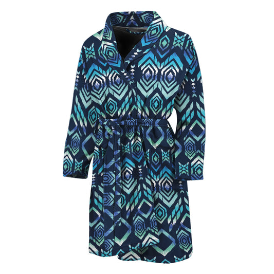 Blue Native Aztec Tribal Pattern Print Men's Bathrobe
