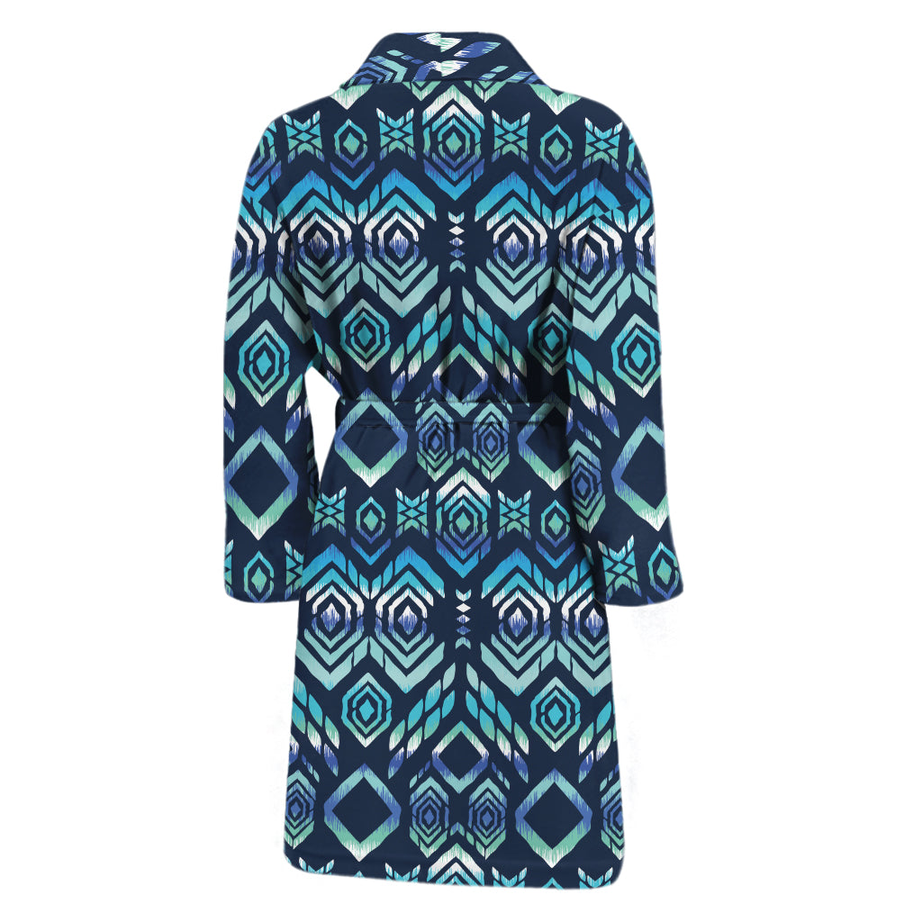 Blue Native Aztec Tribal Pattern Print Men's Bathrobe