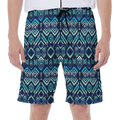 Blue Native Aztec Tribal Pattern Print Men's Beach Shorts