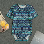 Blue Native Aztec Tribal Pattern Print Men's Bodysuit