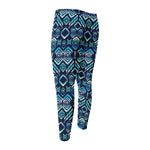 Blue Native Aztec Tribal Pattern Print Men's Compression Pants