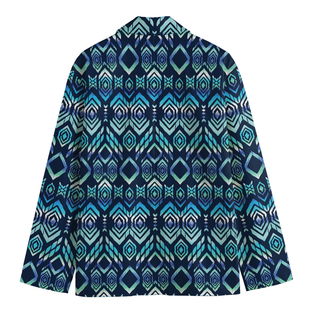 Blue Native Aztec Tribal Pattern Print Men's Cotton Blazer