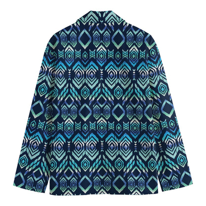 Blue Native Aztec Tribal Pattern Print Men's Cotton Blazer