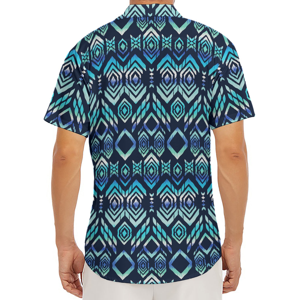 Blue Native Aztec Tribal Pattern Print Men's Deep V-Neck Shirt