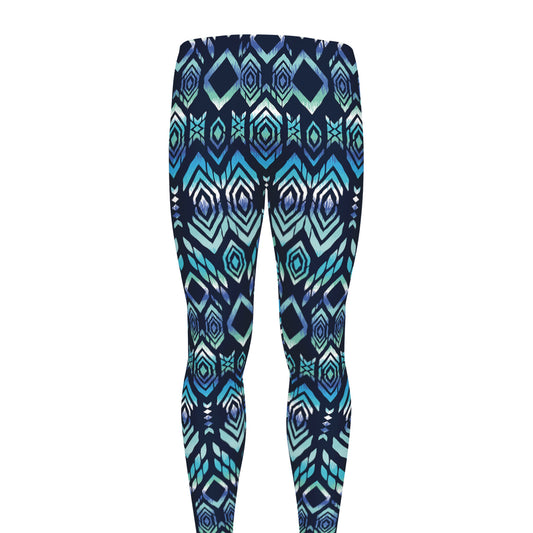 Blue Native Aztec Tribal Pattern Print Men's leggings