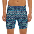 Blue Native Aztec Tribal Pattern Print Men's Long Boxer Briefs