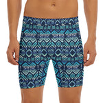 Blue Native Aztec Tribal Pattern Print Men's Long Boxer Briefs