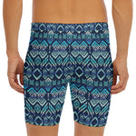 Blue Native Aztec Tribal Pattern Print Men's Long Boxer Briefs