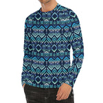 Blue Native Aztec Tribal Pattern Print Men's Long Sleeve Rash Guard