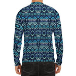 Blue Native Aztec Tribal Pattern Print Men's Long Sleeve Rash Guard