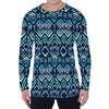 Blue Native Aztec Tribal Pattern Print Men's Long Sleeve T-Shirt