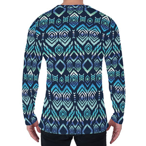 Blue Native Aztec Tribal Pattern Print Men's Long Sleeve T-Shirt