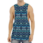 Blue Native Aztec Tribal Pattern Print Men's Muscle Tank Top